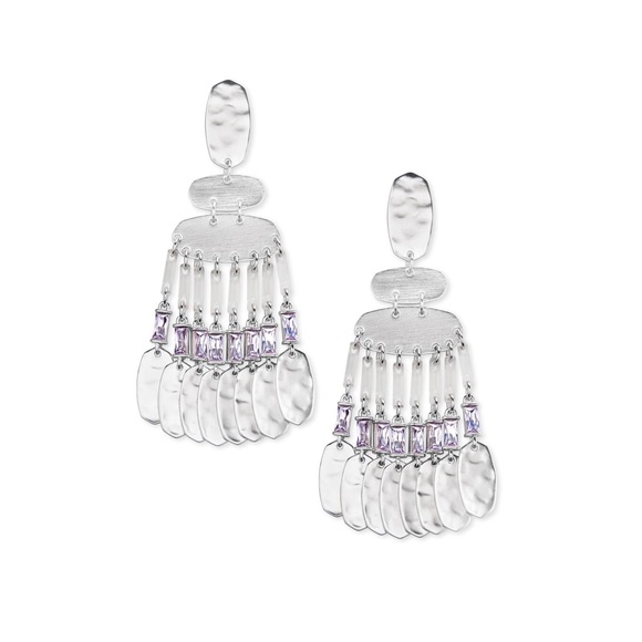 NWT Kendra Scott Oster Silver Statement Dangle Earrings in Lilac Crystal - Picture 1 of 9